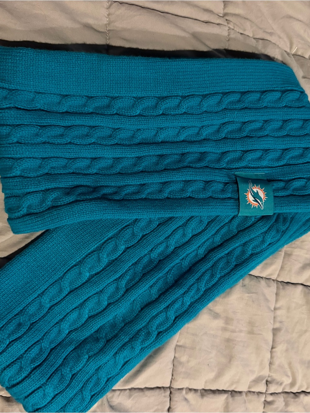 NFL Teal Cable Knit Scarf with Dolphins Logo Patch